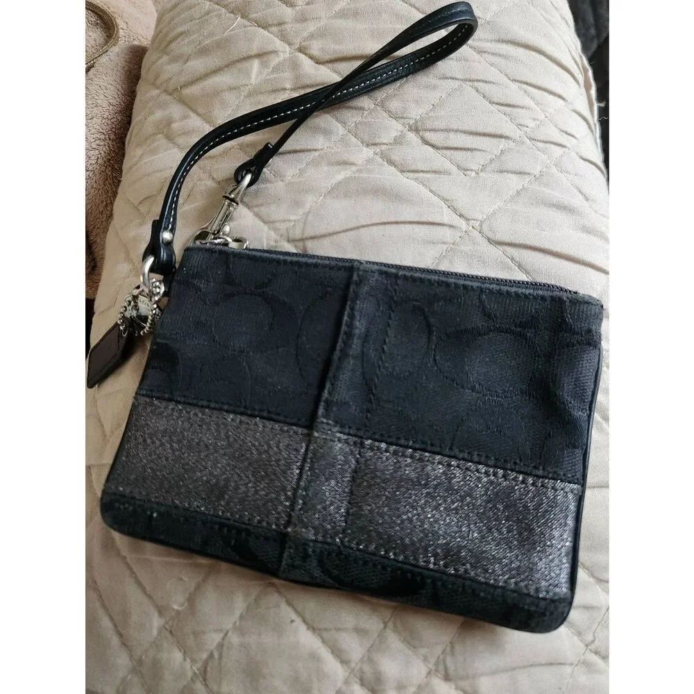 Coach blackโSignature Jacquard small Zip Wristlet with 65th anniversary lining